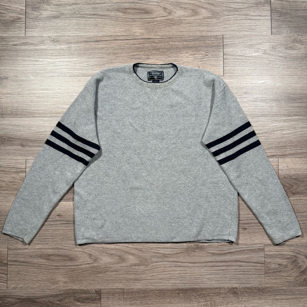 Men’s Vintage Y2K American Eagle Cotton Blend Knit Striped Sleeve Sweater Size L